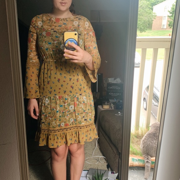 Cottagecore Forest Print Dress with Flowy Sleeves - Picture 5 of 5